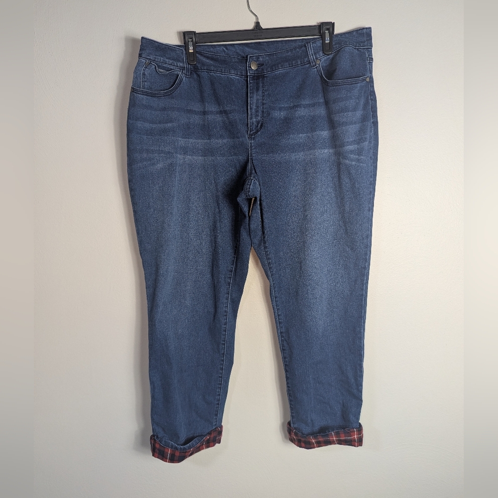 22W CJ Banks Straight Leg Stretch Flannel Cuffed Hem Jeans